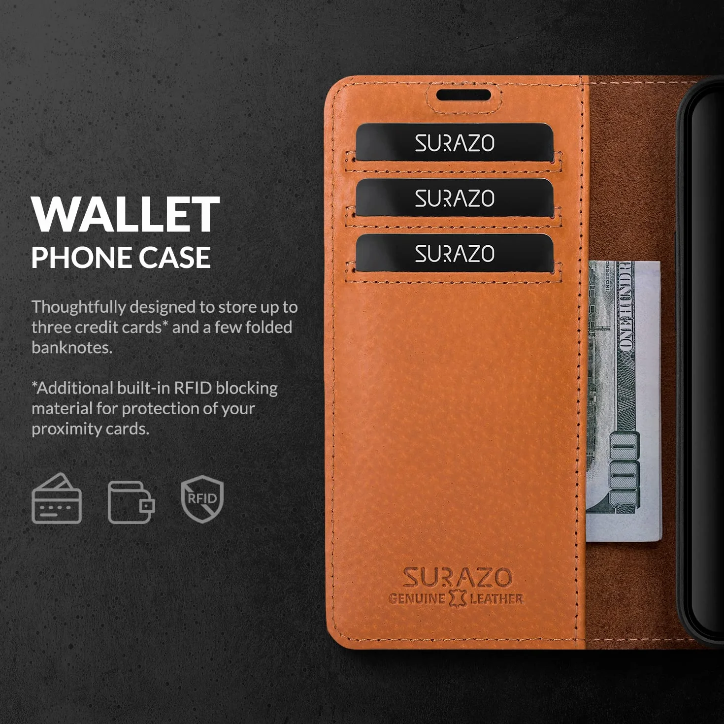 SURAZO Etui na telefon komórkowy premium do Xiaomi 14 Pro 5G, skórzane – składane etui ochronne z prawdziwej skóry [magnes, kieszeń na karty, ochrona RFID, funkcja stojaka] etui z klapką