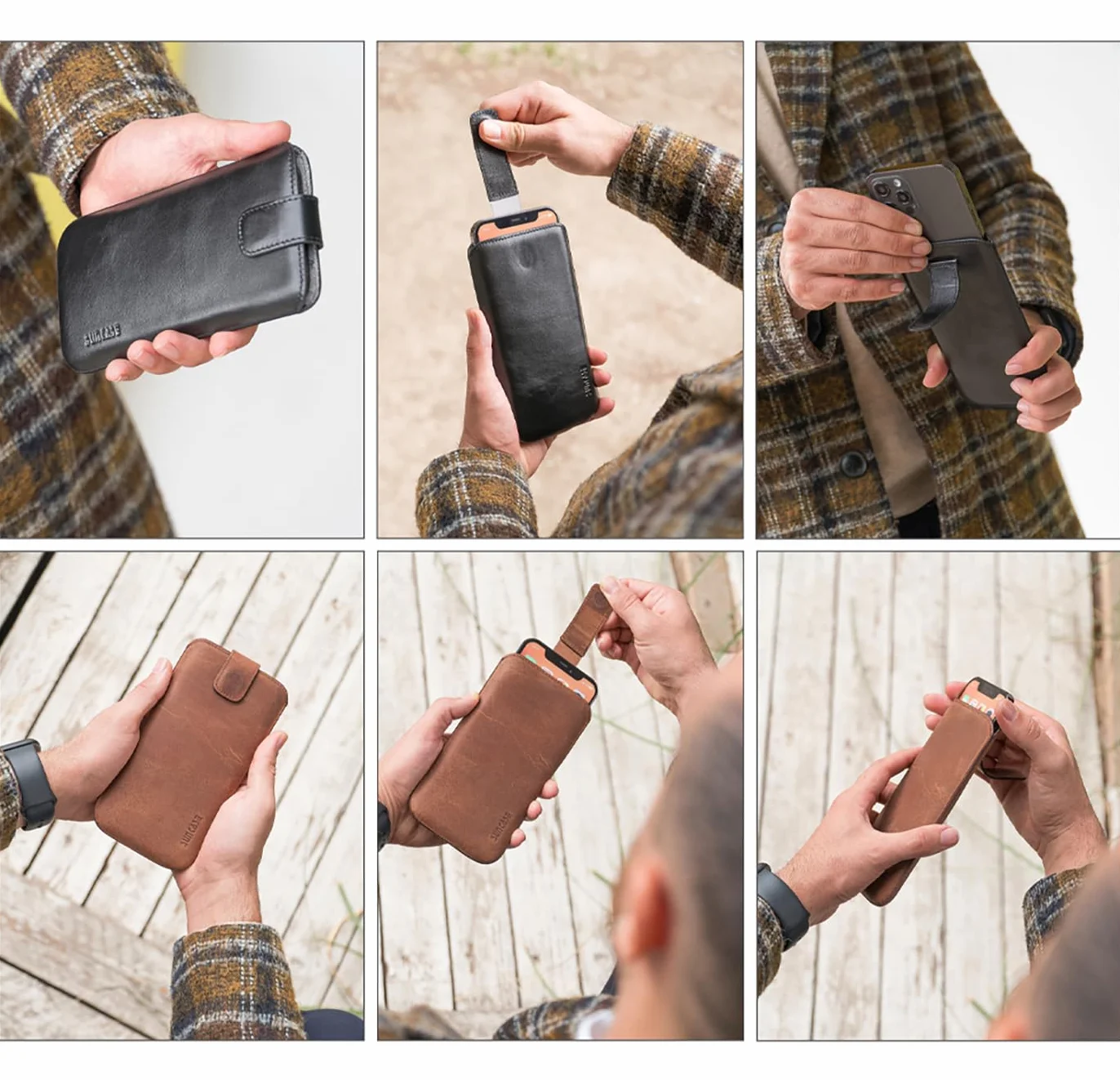 Suncase Prawdziwy skórzany pokrowiec etui kompatybilne z Sony Xperia 1 VII Wymiary wewnętrzne: ok. 166 x 78 x 15 mm (pasuje do dodatkowego grubszego silikonu Case/Bumper/Backcover) w kolorze antycznym