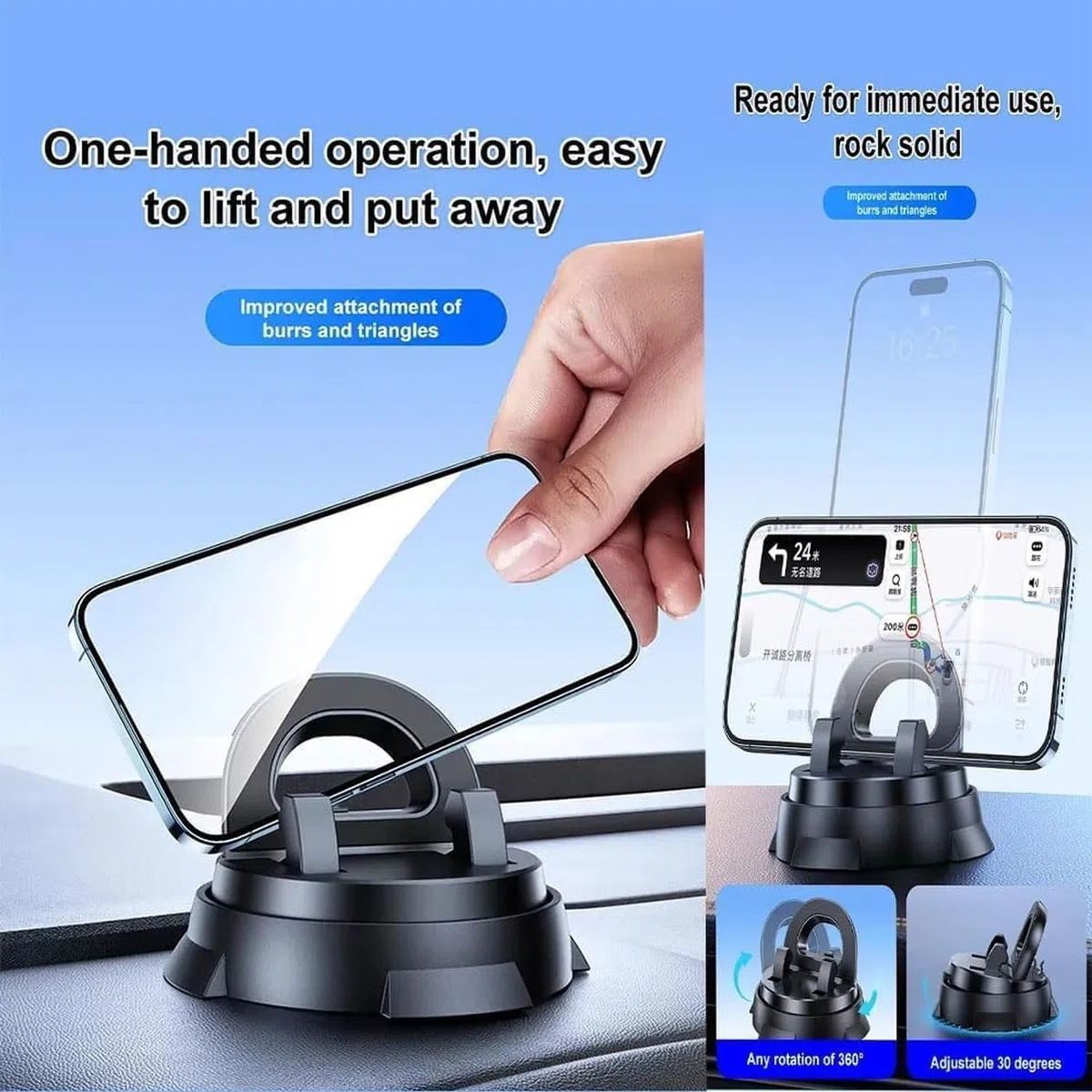 Uchwyt na telefon do samochodu z przyssawką, inteligentny, wielofunkcyjny uchwyt na konsolę z nawigacją, regulowany w 360 stopni uchwyt na telefon z antypoślizg, 2pcs