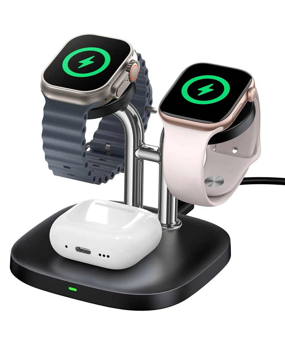 SwanScout Ładowarka Zegarków do Apple Watch, SwanScout 704A, 3.3W Szybko Podwójna Stacja Ładowania Zegarków Kompatybilna z Apple Watch Ultra 3/SE 3/Series 11/10/9/8, AirPods Pro(Bez Adaptera)