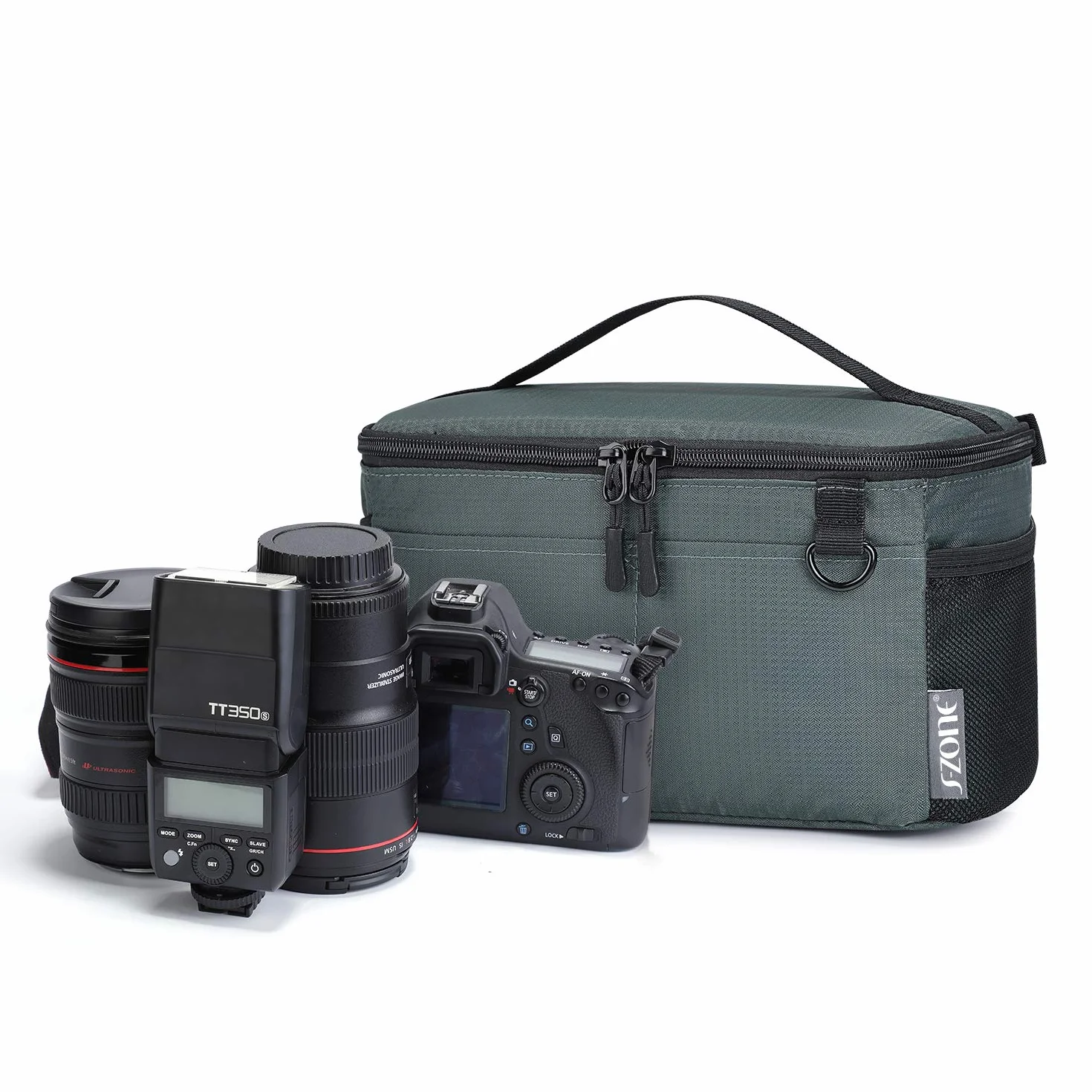 S-ZONE Wyściełana, odporna na wstrząsy, składana kamera działowa, torba ochronna na obudowę DSLR SLR TLR obiektyw lub migające światło (armyGreen)