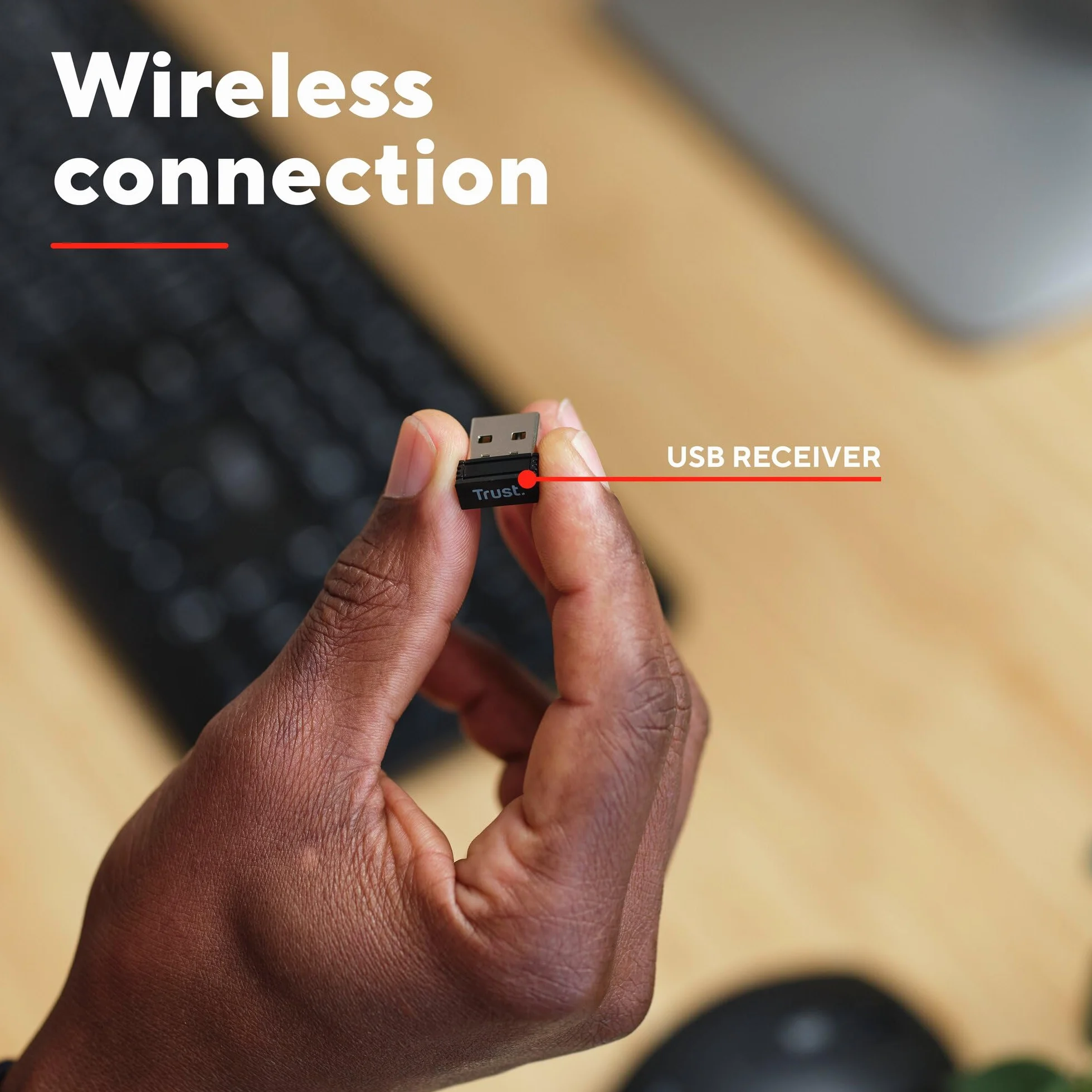 Trust Ody II Cicha klawiatura bezprzewodowa QWERTY układ US, unoszące się niskoprofilowe klawisze, odporne na zalanie, mikroodbiornik USB 2,4 GHz, pełnowymiarowa bezprzewodowa klawiatura do PC,
