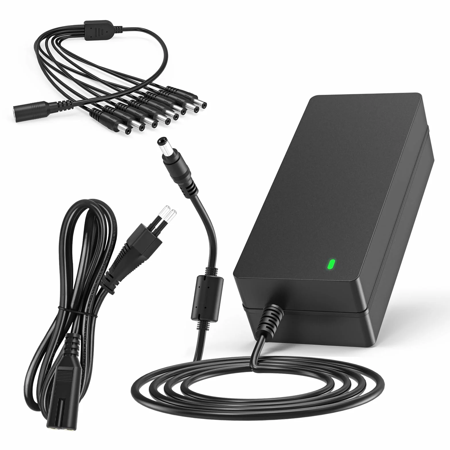 Zasilacz 12 V 5 A CCTV, 12 V, 5 A, zasilacz do kamery bezpieczeństwa z 8-drożnym kablem rozdzielacza, kompatybilny z kamerami Lorex, Samsung, Q-See, Night Owl, Swann, Annke IP i BNC