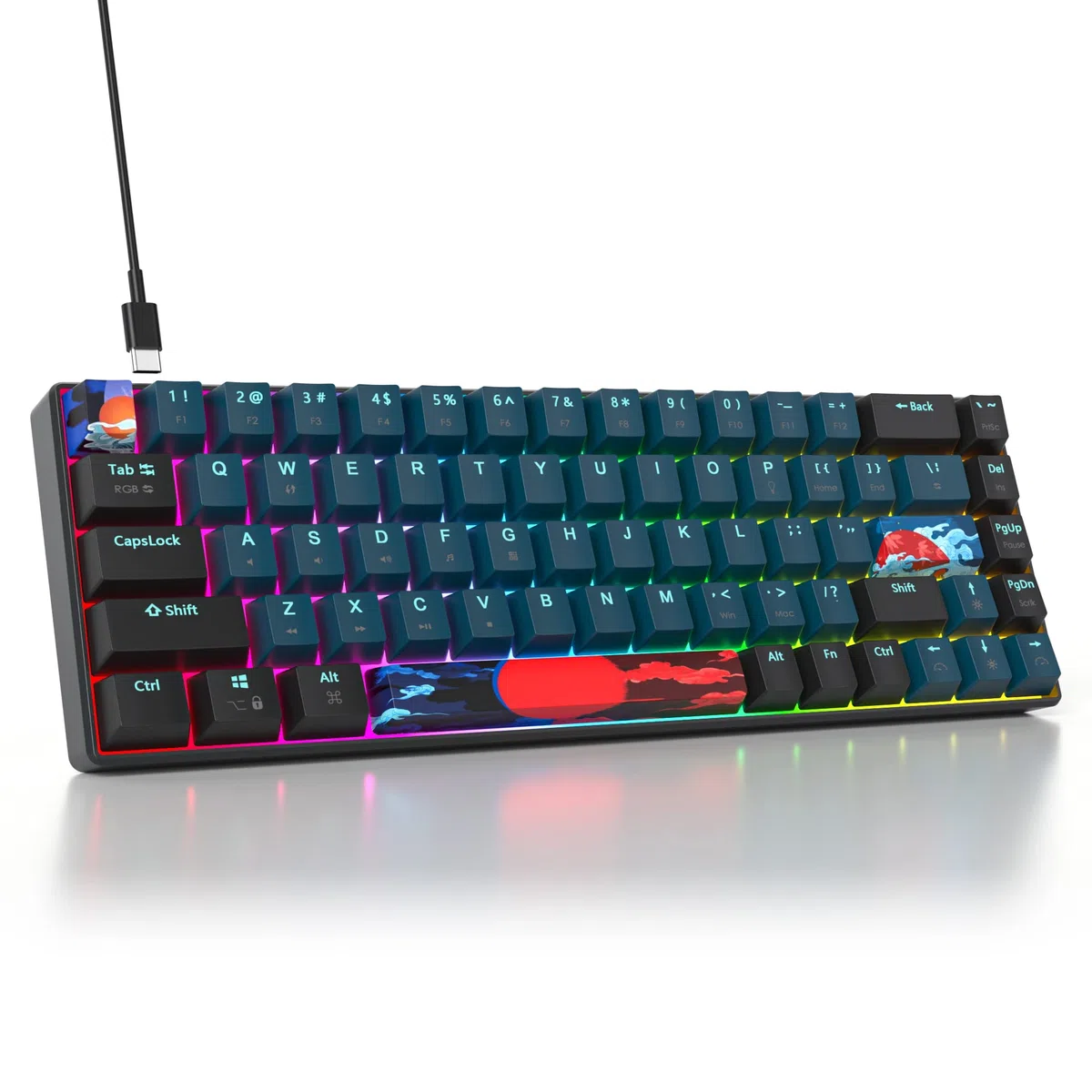 SOLIDEE 65% mechaniczna klawiatura do gier,68 klawiszy kompaktowa klawiatura przewodowa z podświetleniem RGB,Klawiatura z przełącznikiem liniowym dla komputerów z systemem Windows i Mac(68 Monstor)
