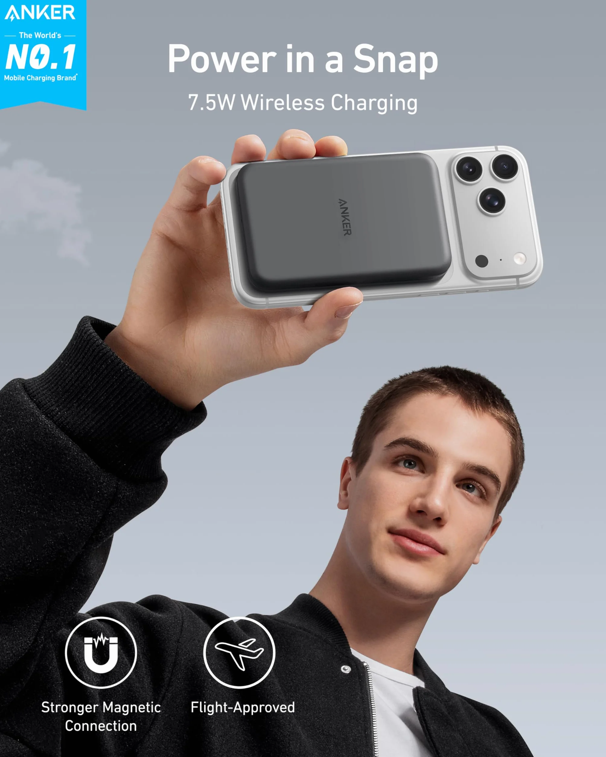 Anker 621 Magnetic Battery (MagGo), magnetyczny powerbank 5000 mAh, z kablem USB-C, kompatybilny tylko z iPhone 16/16 Pro/16 pro max/15/15 Pro/15 pro max (Czarny)