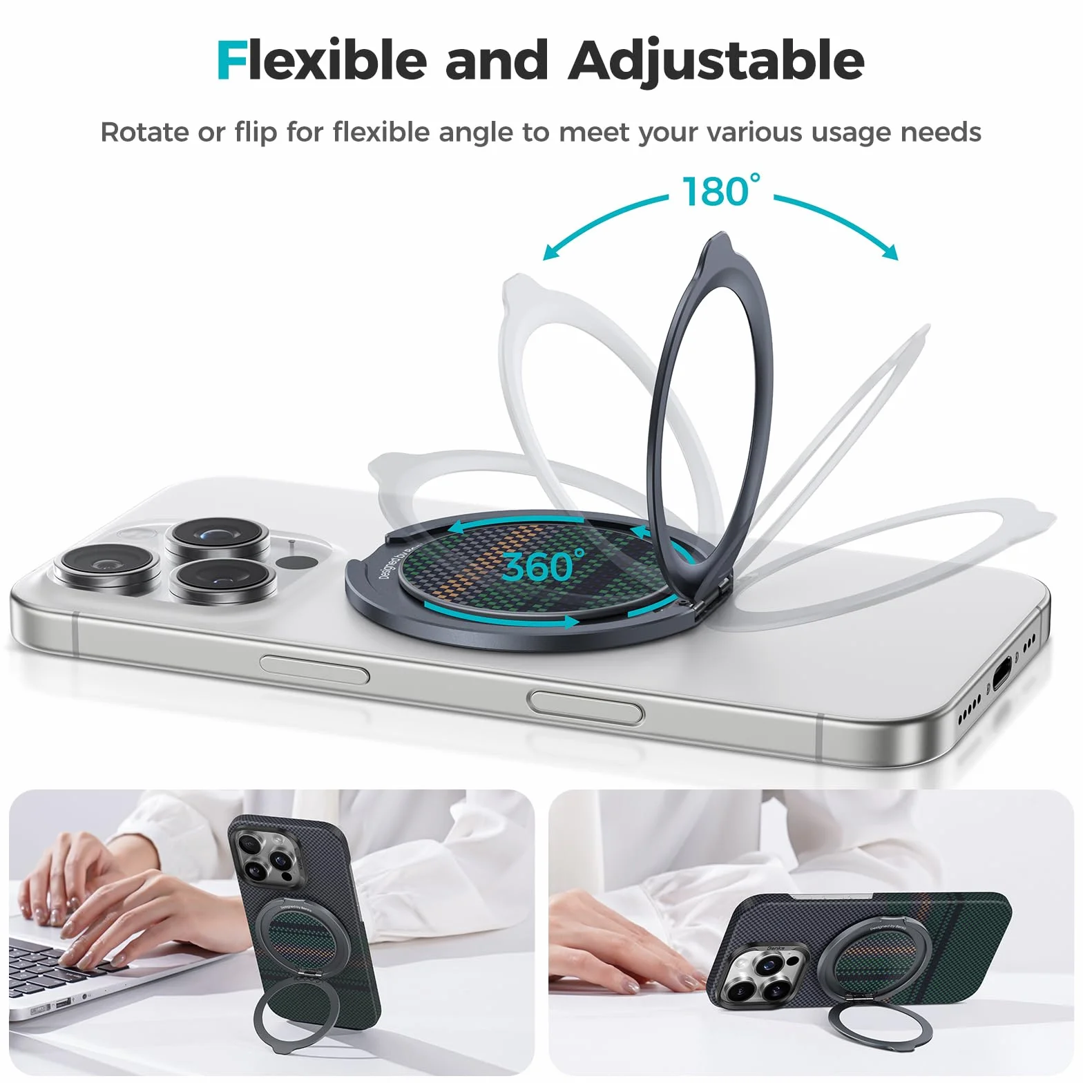 BENKS Magnetyczny pierścień do telefonu kompatybilny z MagSafe, stojak i uchwyt 2 w 1, obrót 360°, uchwyt 180°, pierścień kevlarowy z paskiem, ergonomiczny uchwyt do iPhone'a 17/16/15/14/13/12 Pro Max