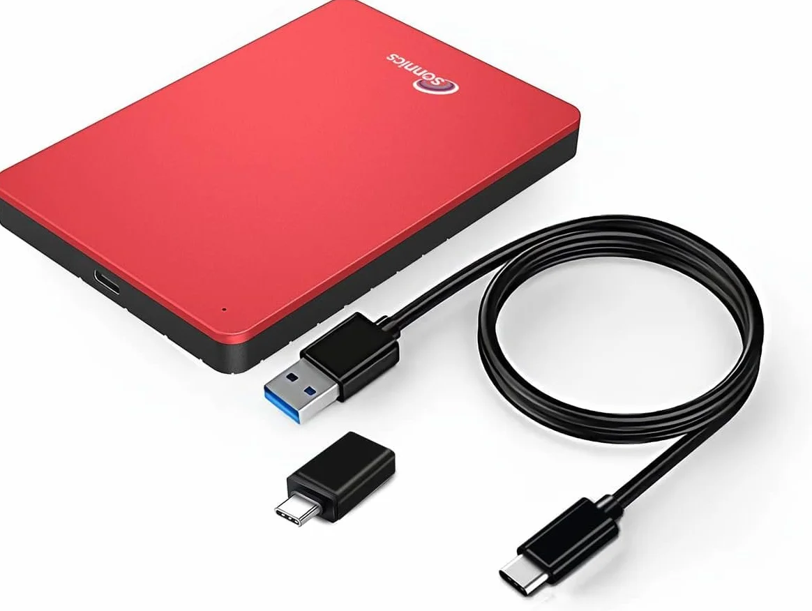 Sonnics 500GB Type C USB 3.1 Zewnętrzne Przenośny Dysk Twardy dla Okna PC, Mac, Smart TV, XBOX ONE/Seria X & PS4 /PS5, Czerwony