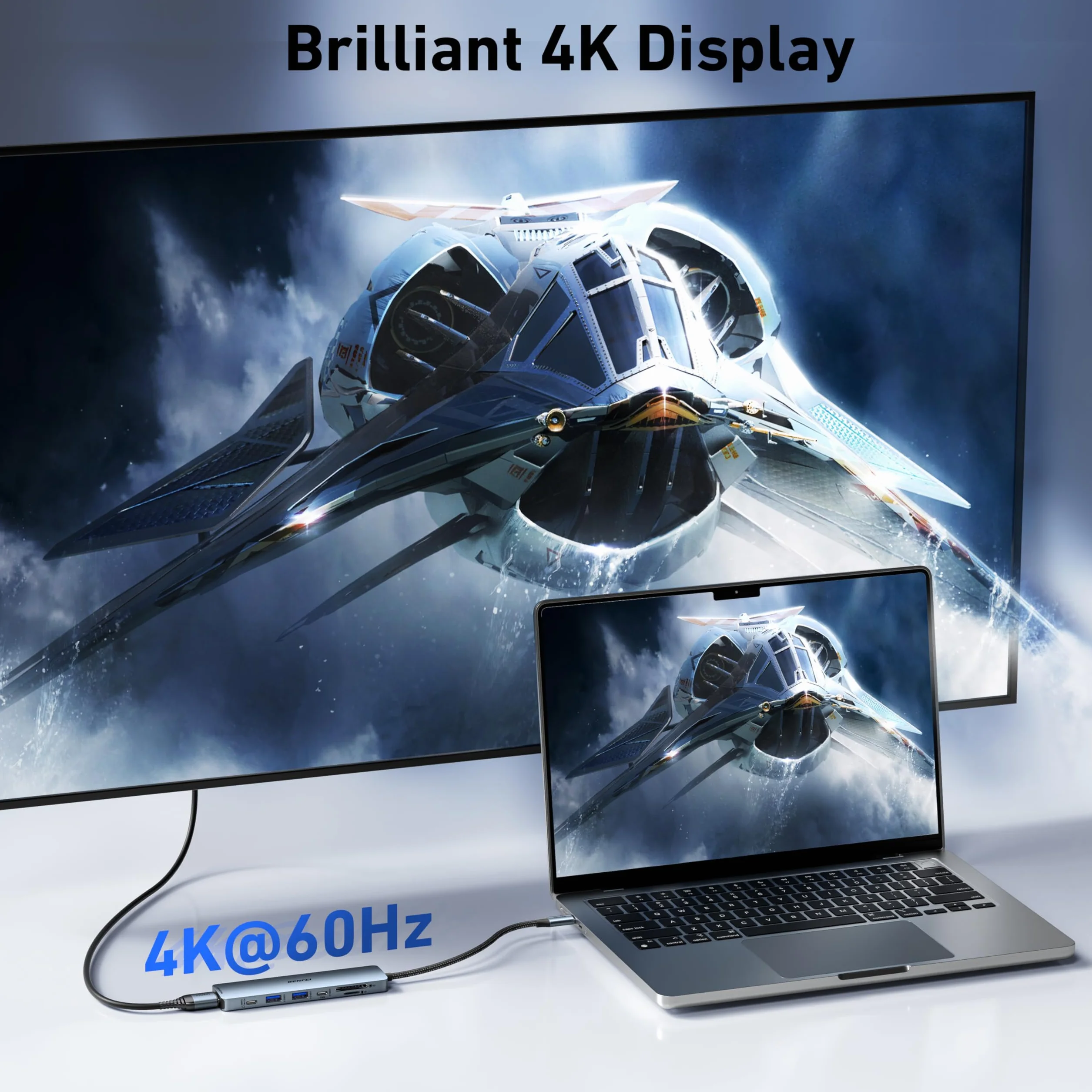 BENFEI Hub USB C 7w1 z HDMI (4K@60Hz), 2 USB-A, 1 USB-C do transmisji danych, ładowanie 100W, czytnik kart SD/TF, silikonowy kabel nieplączący się kompatybilny z MacBookiem Pro/Air, iPadem Pro, iMacem