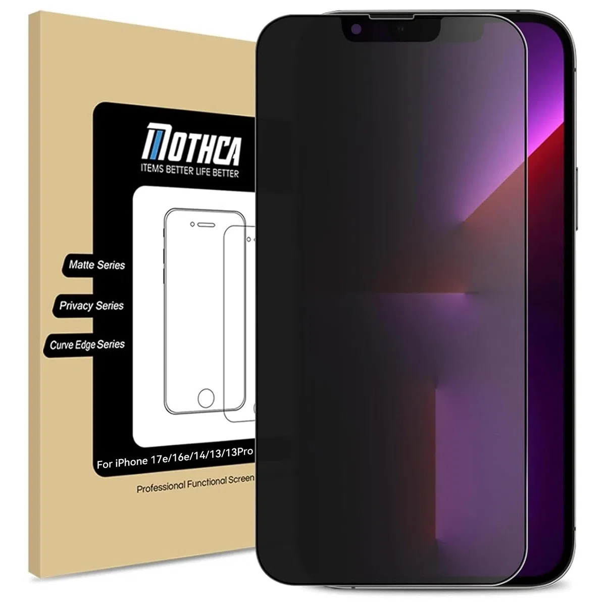 Mothca Prywatność Ochraniacz Ekranu dla iPhone 14/ iPhone 13/ iPhone 13 Pro Matowe Szkło Hartowane, Antyrefleksyjny i Antyszpieg Przezroczysta Folia