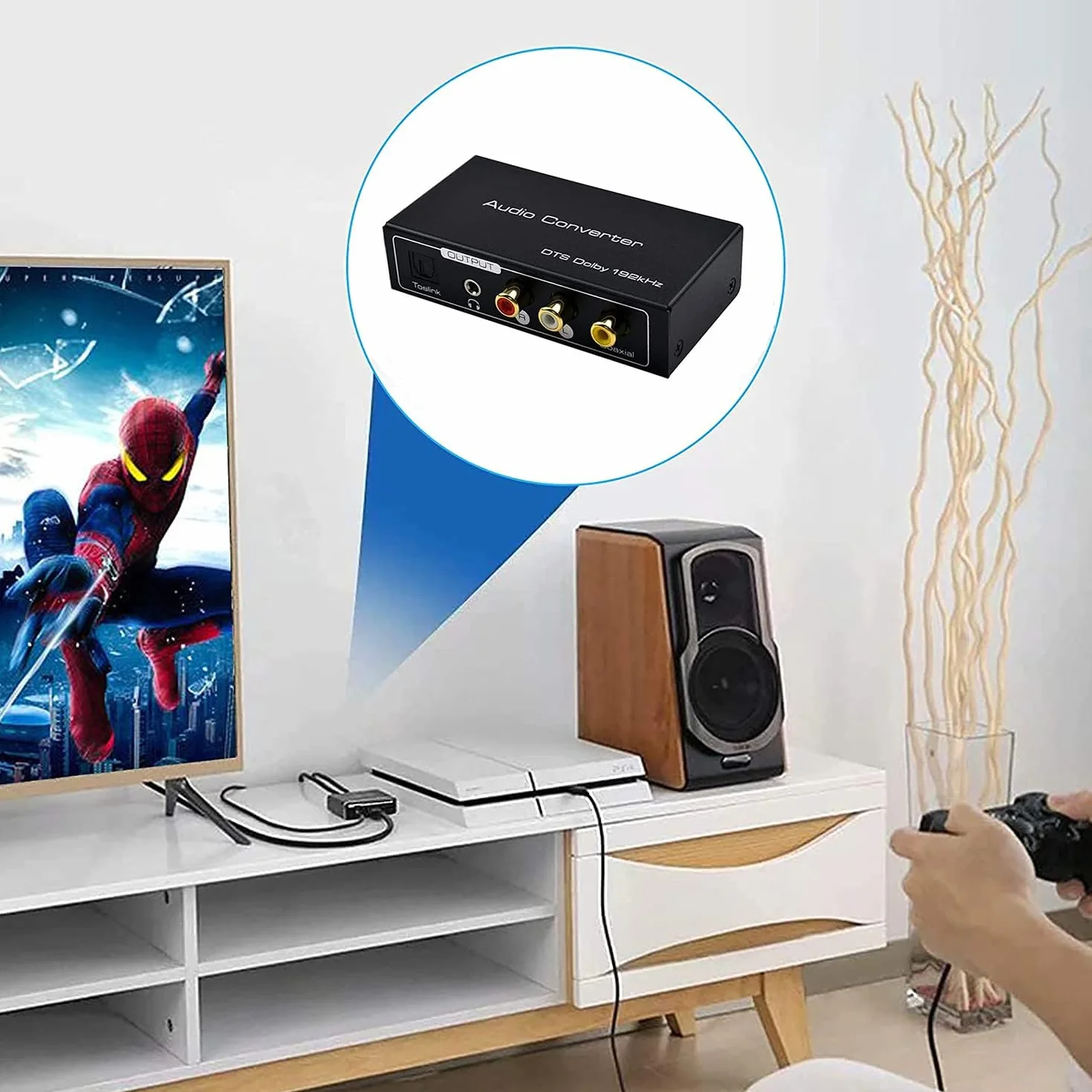 AMANKA HDMI ARC Audio Extractor, Digital HDMI ARC do SPDIF koncentryczne wyjście optyczne cinch L/R stereo 3,5 mm 192 kHz DAC Converter Optical Digital HDMI Audio na analogowy do PS4, TV, DVD, Blu-ray