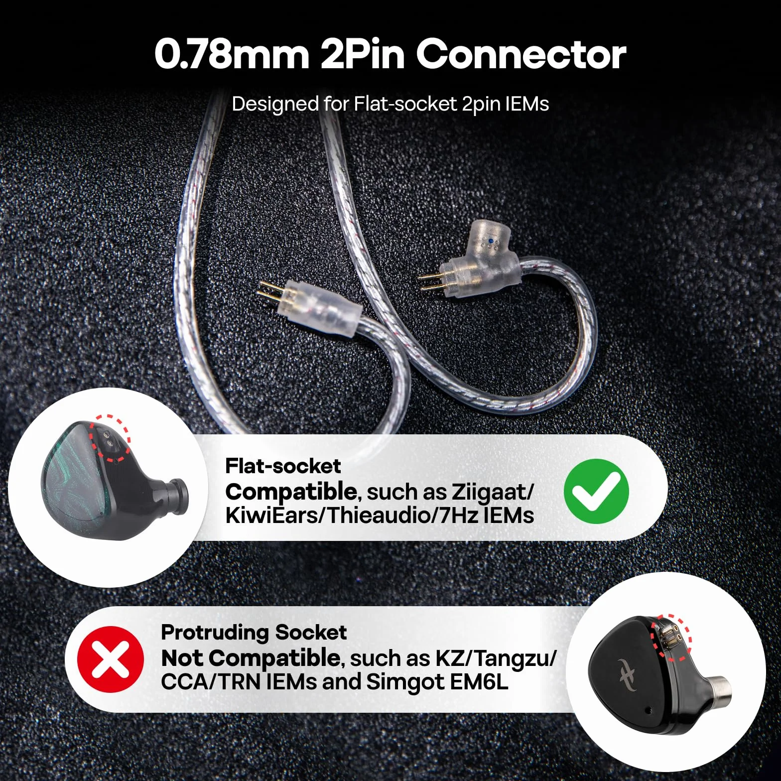 Linsoul Kiwi Ears S-Link Type-C kabel do słuchawek dousznych, kabel do słuchawek gamingowych z DAC+DSP, podwójnym mikrofonem, 3 trybami inteligentnego sterowania (Srebro, 2-pinowy)