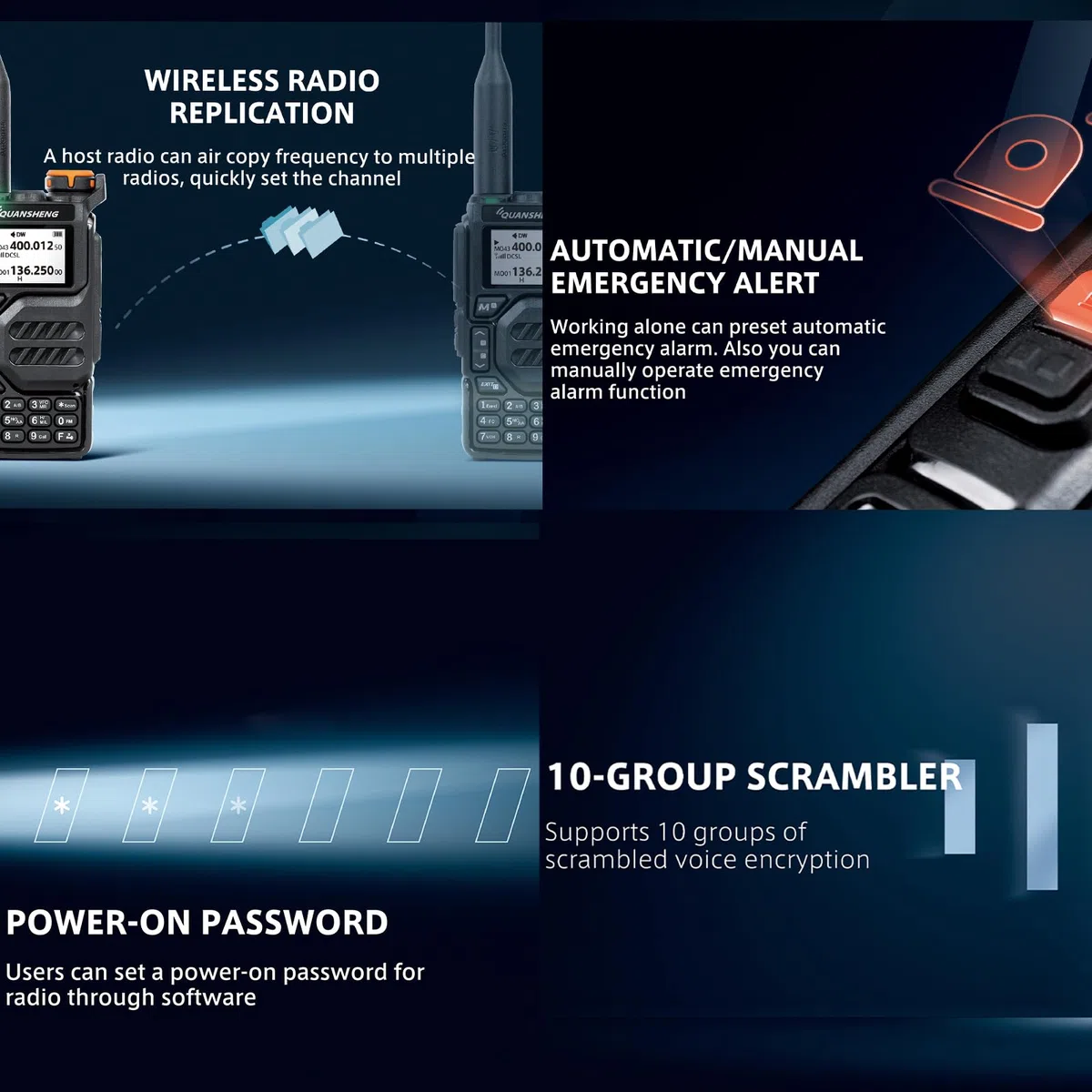 QUANSHENG UV-K5 Walkie Talkie dalekiego zasięgu ze słuchawkami i kablem do programowania VHF UHF 200 kanałów, przenośne radio ładowalne, profesjonalne AM/FM/DTMF, VOX, częstotliwość kopiowania, pogoda