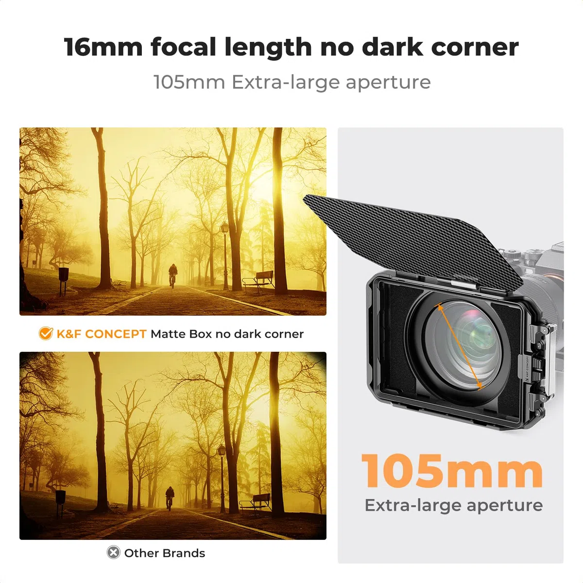 K&F Concept Matte Box Lite z górną flagą z włókna węglowego do lustrzanek cyfrowych i aparatów bezlusterkowych, kompatybilny z obiektywami 67 mm/72 mm/77 mm/82 mm/95 mm | z 1 uchwytem filtra 4" x 5,65" z 5 adapterami pierścieniowymi (67/72/77/82/95 mm) -