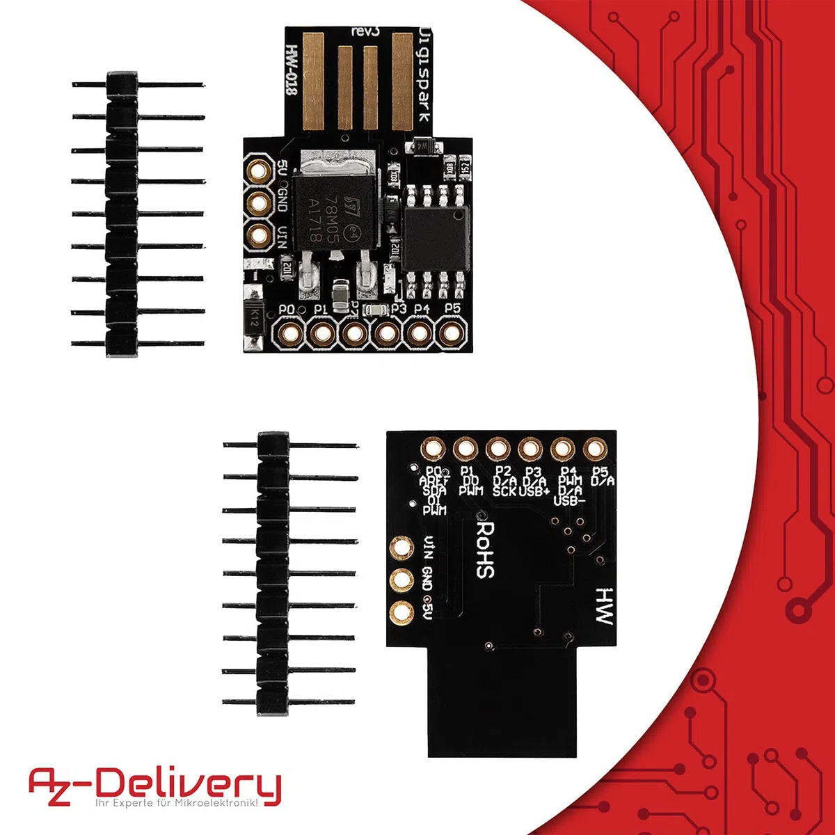 AZDelivery 3 x Digispark Rev.3 Kickstarter z ATTiny85 i USB kompatybilny z Arduino wraz z e-Book!