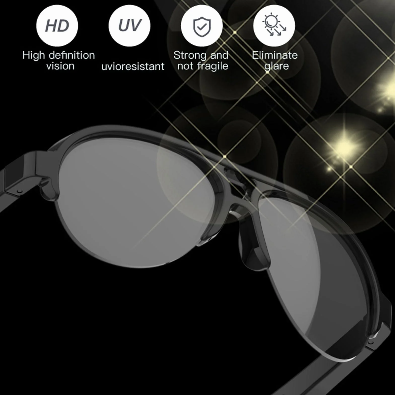 Inteligentne Okulary dla Mężczyzn Kobiety, Tłumacz Bluetooth AI z Tłumaczeniem w Czasie Rzeczywistym Obsługuje 144 Języki, Szklanki Kontroli Głosu z Mikrofonem i Głośnikiem