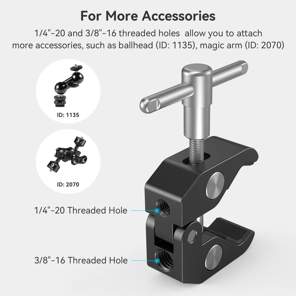 SMALLRIG Super Clamp Zacisk do statywu z gwintem 1/4"-20 i 3/8"-16, uniwersalny mechanizm montażowy Superclamp ((aluminium) do zestawu DSLR - 735
