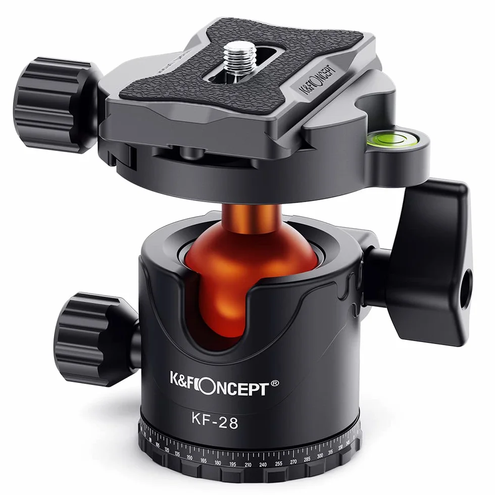 K&F Concept głowica kulowa aluminiowa 3/8" głowica kulowa 360° obrotowy adapter z szybkoobrotową płytą śrubową 1/4" do statywu i kamery Max 10kg