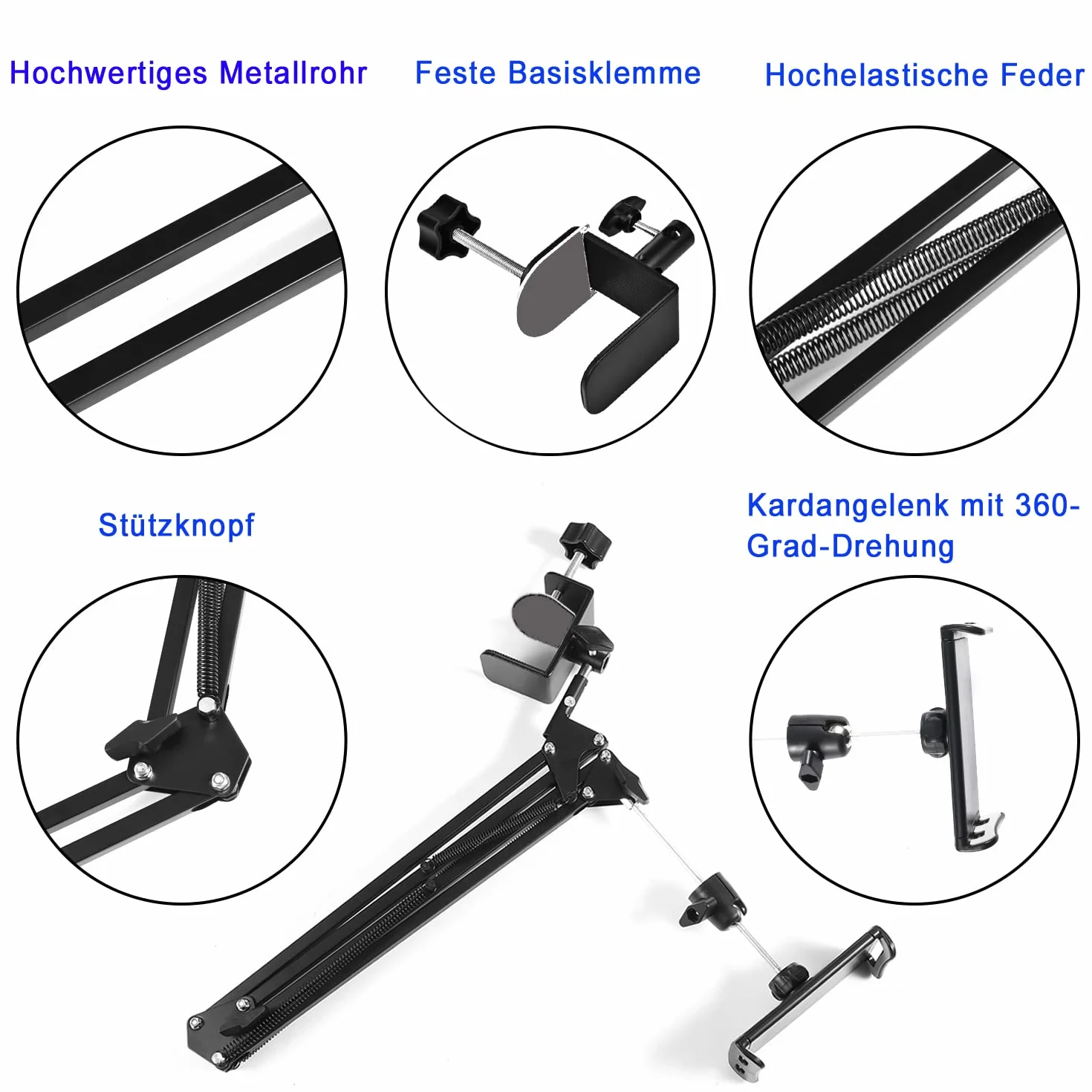 Stojak na tablet do łóżka 360° z ramieniem aluminiowym 4,5-12,9 cala