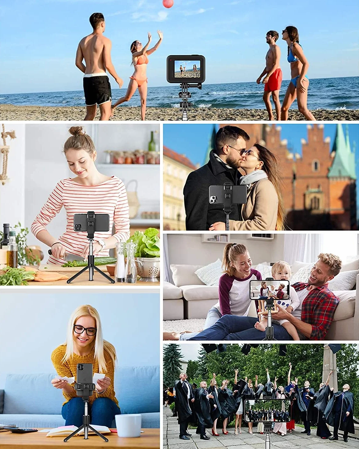 Kijek do selfie statywu, 3 w 1Słup Selfie Bluetooth, Selfie Stick Statyw Kij do Selfie Bluetooth, wysuwany teleskopowy regulowany monopod z wyjmowanym pilotem i stabilnym uchwytem