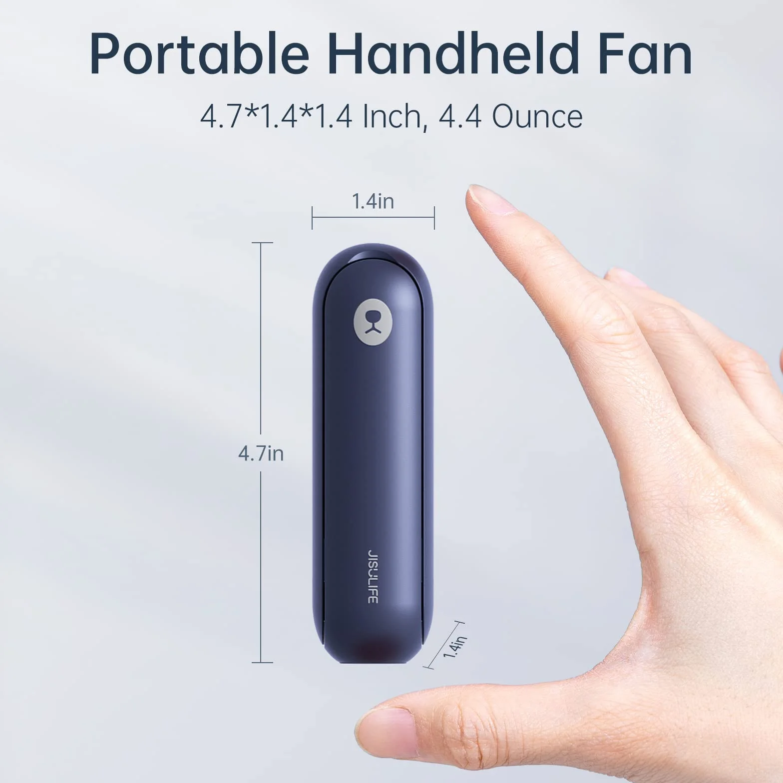 JISULIFE wentylator kieszonkowy, przenośny mini wentylator ręczny, zasilany bateriami USB [14-21 godzin], składany i cichy wentylator osobisty z zewnętrzną baterią, latarka - niebieski