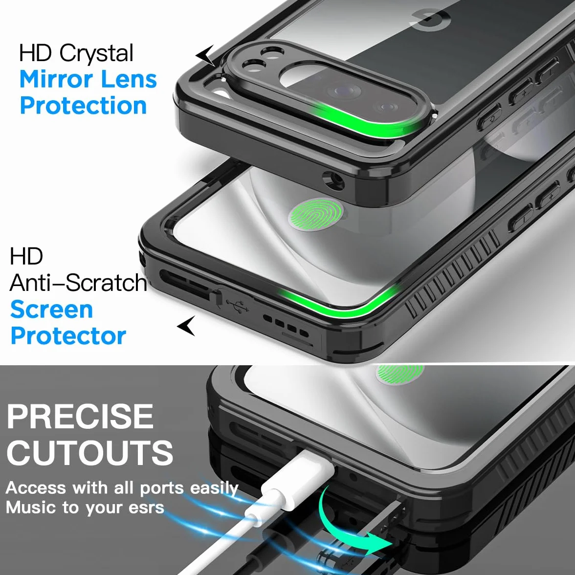 AICase do Google Pixel 10 Pro XL, wodoodporne etui z wbudowanym ochraniaczem ekranu, przezroczyste, odporne na wstrząsy, pyłoszczelne, śniegoszczelne, pełne etui na telefon, odporne na zanurzenie