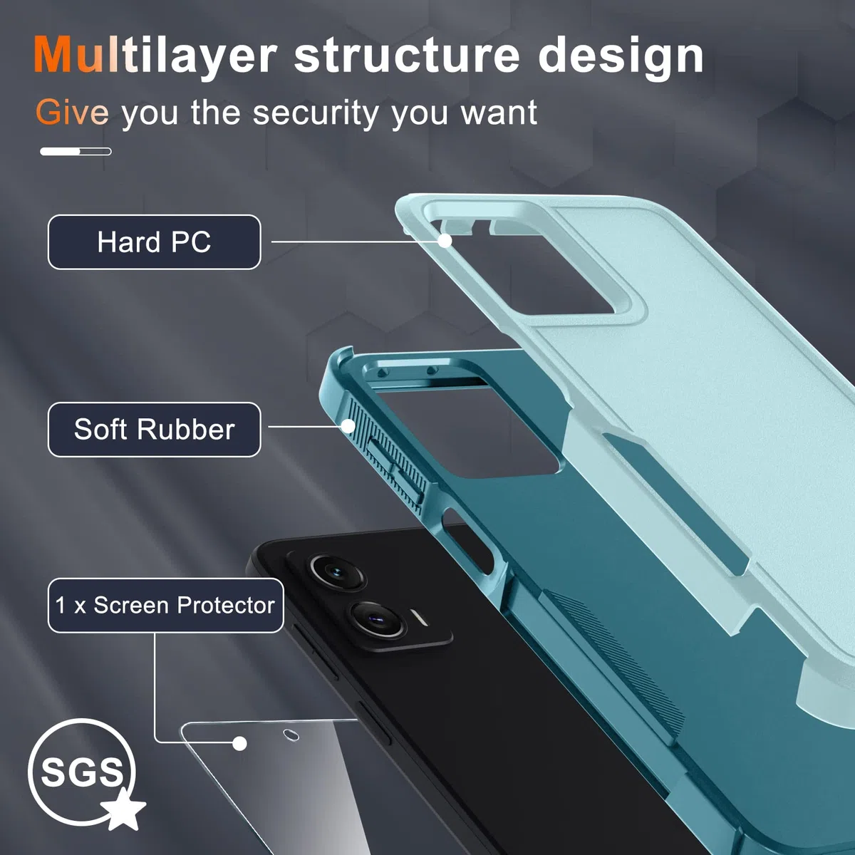 Etui kompatybilne z Moto G Power 5G 2024, wytrzymałe, odporne na wstrząsy etui na telefon z paskiem do smyczy, osłona ekranu ze szkła hartowanego, miętowo-zielone