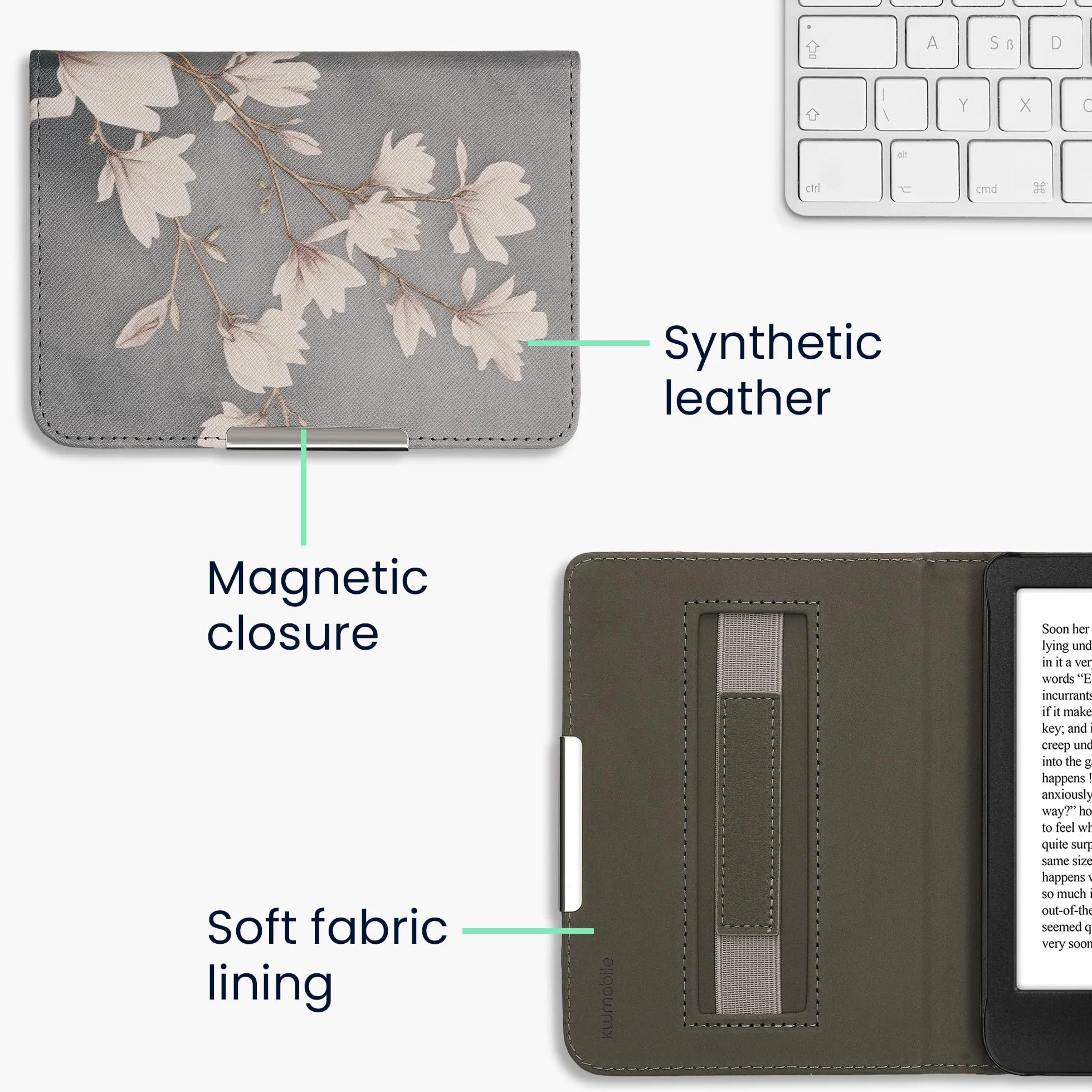 kwmobile Etui z klapką kompatybilne z Kobo Clara BW/Clara Colour/Tolino Shine (5) / Shine Color etui z klapką - etui z klapką do czytnika e-booków z paskiem na rękę - magnolie taupe