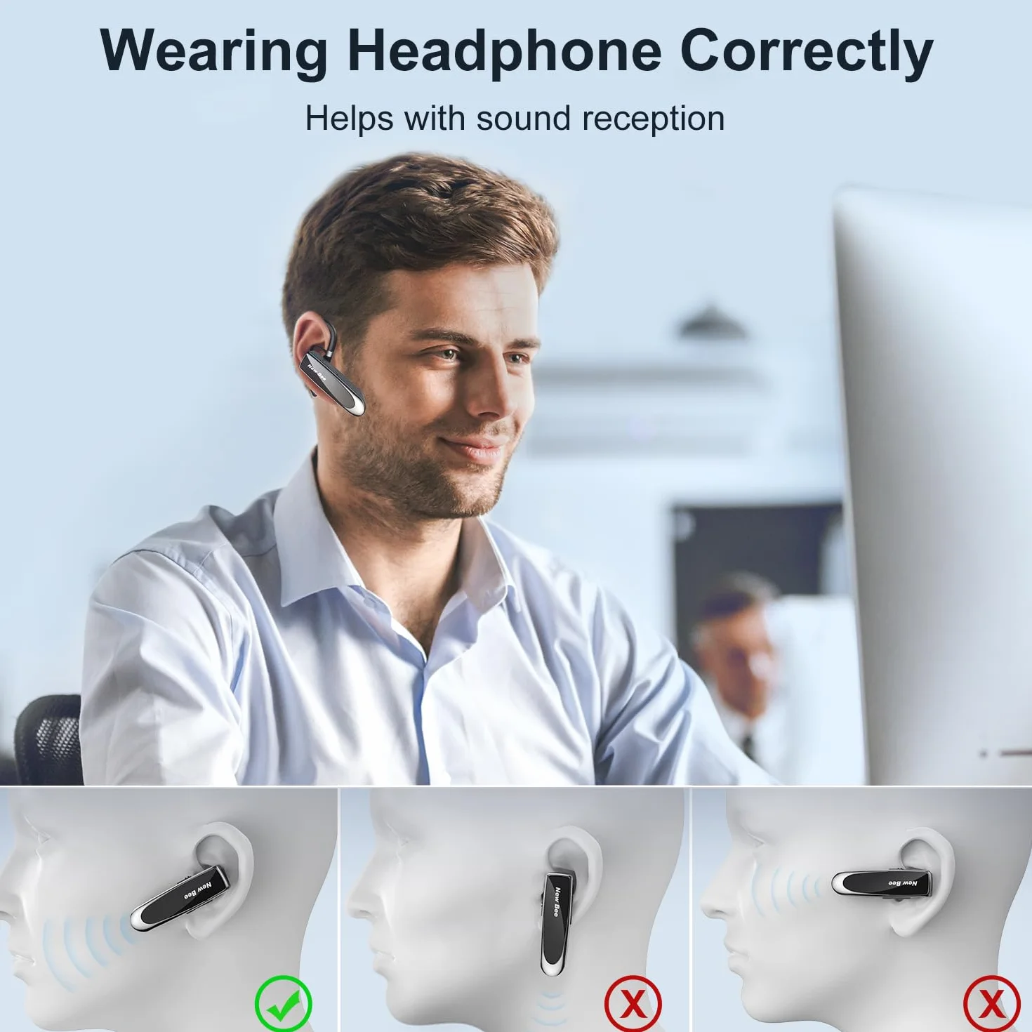 New Bee Zestaw słuchawkowy Bluetooth bezprzewodowy głośnomówiący z mikrofonem do iPhone Samsung Huawei 60 dni czuwania czarny