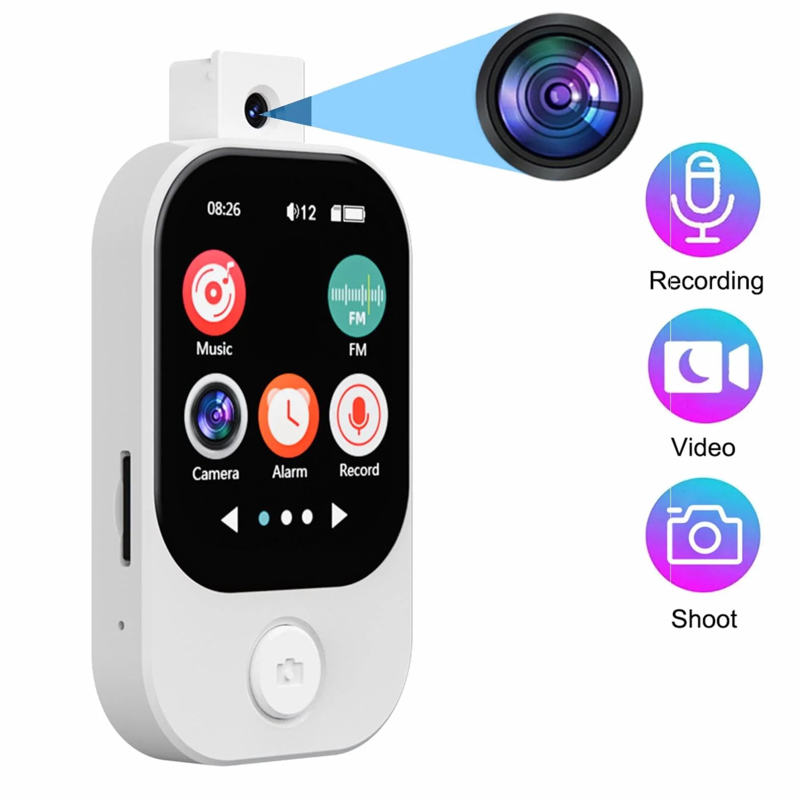 Odtwarzacz MP3 z 5.4, Odtwarzacz Muzyki z Głośnikiem HiFi, Aparat Flip HD 720P, Ekran Dotykowy 2,01 Cala, e -booki Radiowe FM (128G Mała karta pamięci)