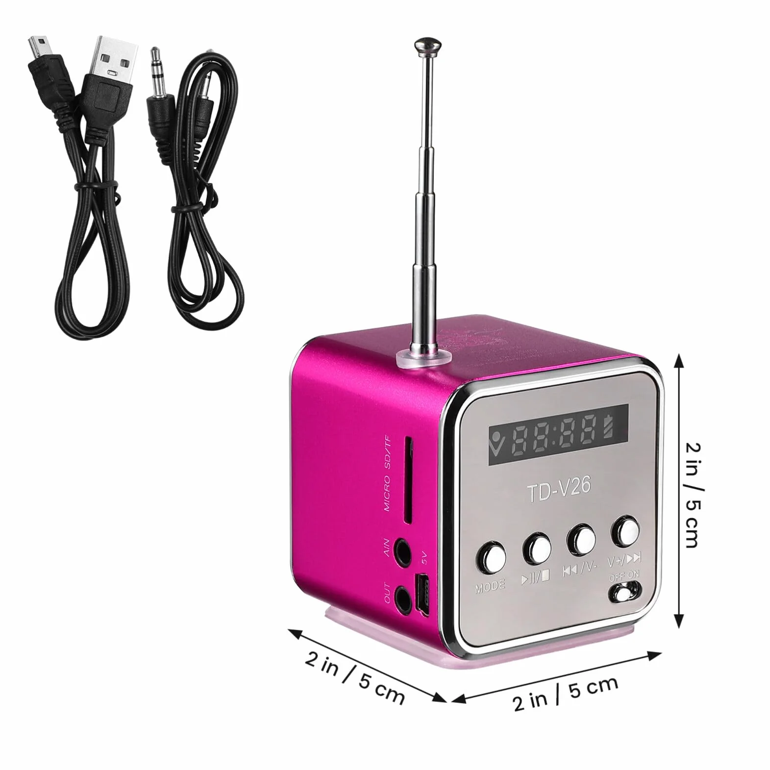 iplusmile -V26 cyfrowy głośnik mini radio FM stereo MP3 MP4 odtwarzacz muzyki obsługuje karty Micro Sd/TF/USB/Disk/Fm (różowy)