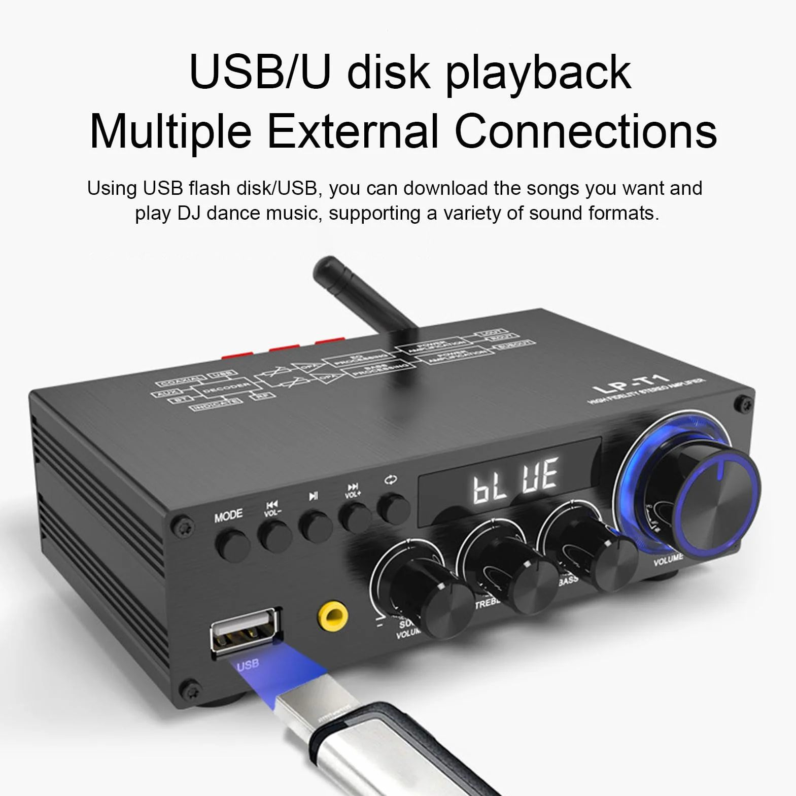 Topiky Wzmacniacze Stereo Home Audio, 2.1 Kanałowy Wzmacniacz Odbiornika Stereo AV z Wyjściem Subwoofera, Bluetooth 5.1 HIFI Digital Suboofer Odbiornik Wzmacniacza (wtyczka UE)