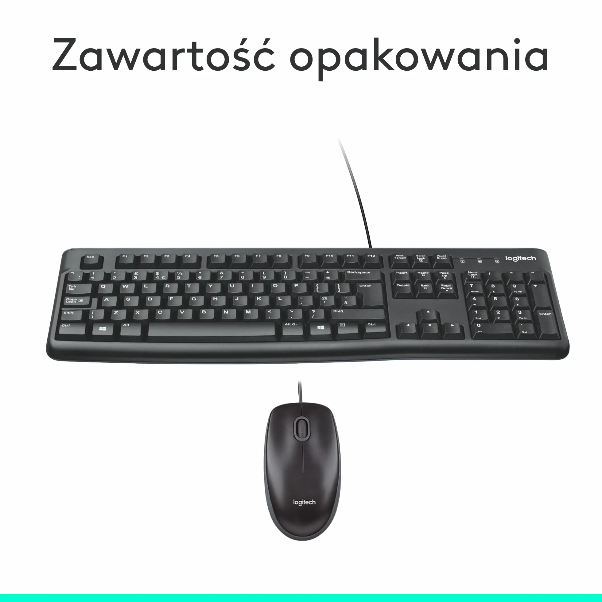 Logitech MK120 Przewodowa Klawiatura i Mysz Combo dla Windows, optyczna mysz przewodowa, pełnowymiarowa klawiatura, USB Plug-and-Play, zgodna z komputerem PC, laptopem, QWERTY układ US Intl - Czarny