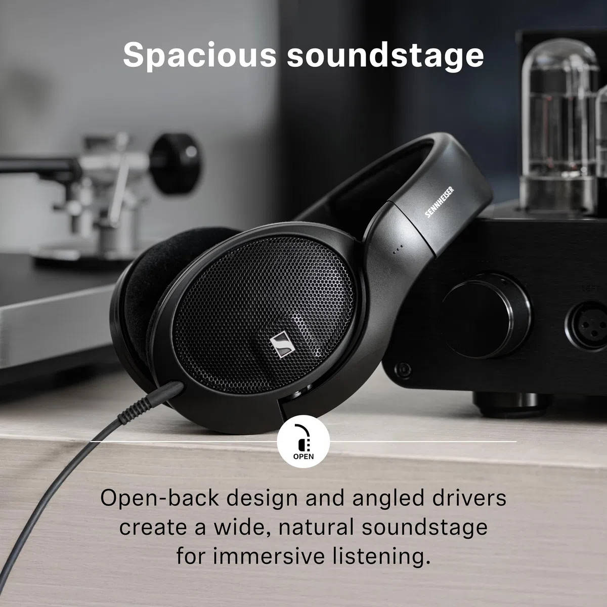 Sennheiser HD 560 S Audiofilskie słuchawki nauszne, neutralna charakterystyka częstotliwościowa, E.A.R. do szerokiego pola dźwiękowego, nauszniki z otwartym tyłem, odłączany kabel, czarne
