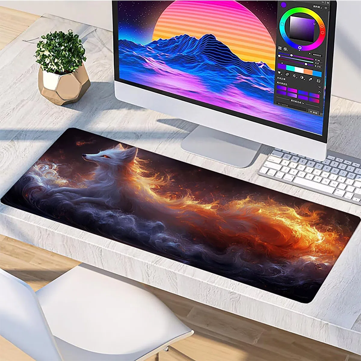 Podkładka pod mysz XXL Lis, podkładka pod mysz dla zwierząt dla graczy 1600 x 800 x 3 mm, podkładka pod biurko z gumową podstawą, akcesoria biurowe do gier, duża mysz z przeszytymi krawędziami, do