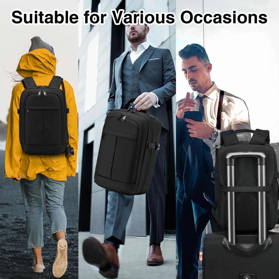 SPAHER Torba kabinowa dla linii Ryanair, 40 x 20 x 25 cm, bagaż podręczny, plecak na laptopa 15,6 cala, zatwierdzony, podróżny, torba na laptopa, torba na ramię, torba lotnicza, USB, 20 l, Czarny