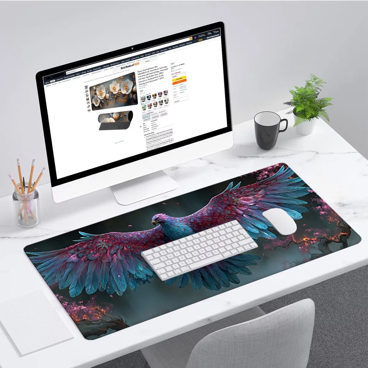 Podkładka pod mysz 1200x600x3mm ptak, podkładka pod mysz XXL do gier drzewo, duża podkładka pod mysz z gumową podstawą, akcesoria biurowe do gier, wysoka precyzja i szybkość, pod biurko, dla graczy