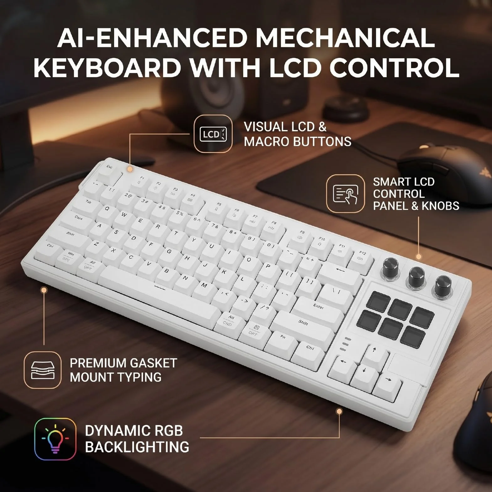 78-klawiszowa Klawiatura Mechaniczna, Podświetlenie RGB, Wymienne Przełączniki czerwone. (WHITE)