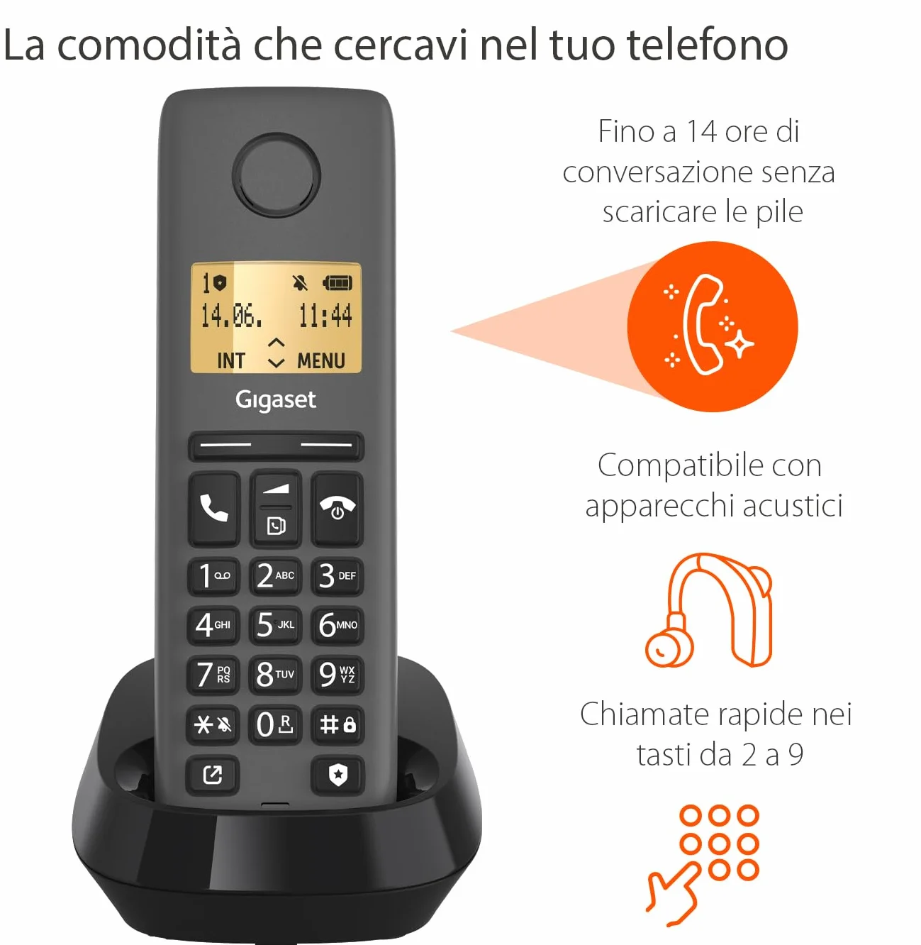 Gigaset Pure 120 telefon bezprzewodowy ECO DECT z ochroną połączeń, antracytowo-czarny