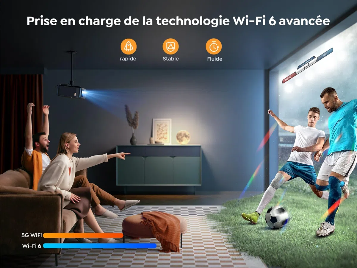 YABER Projektor FHD, wbudowany klucz do telewizora, Bluetooth K2s 800 ANSI WiFi6, dźwięk przez JBL/Dolby Audio, obsługiwany przez Native 1080P 4K, automatyczne ustawianie ostrości i keystone, LED