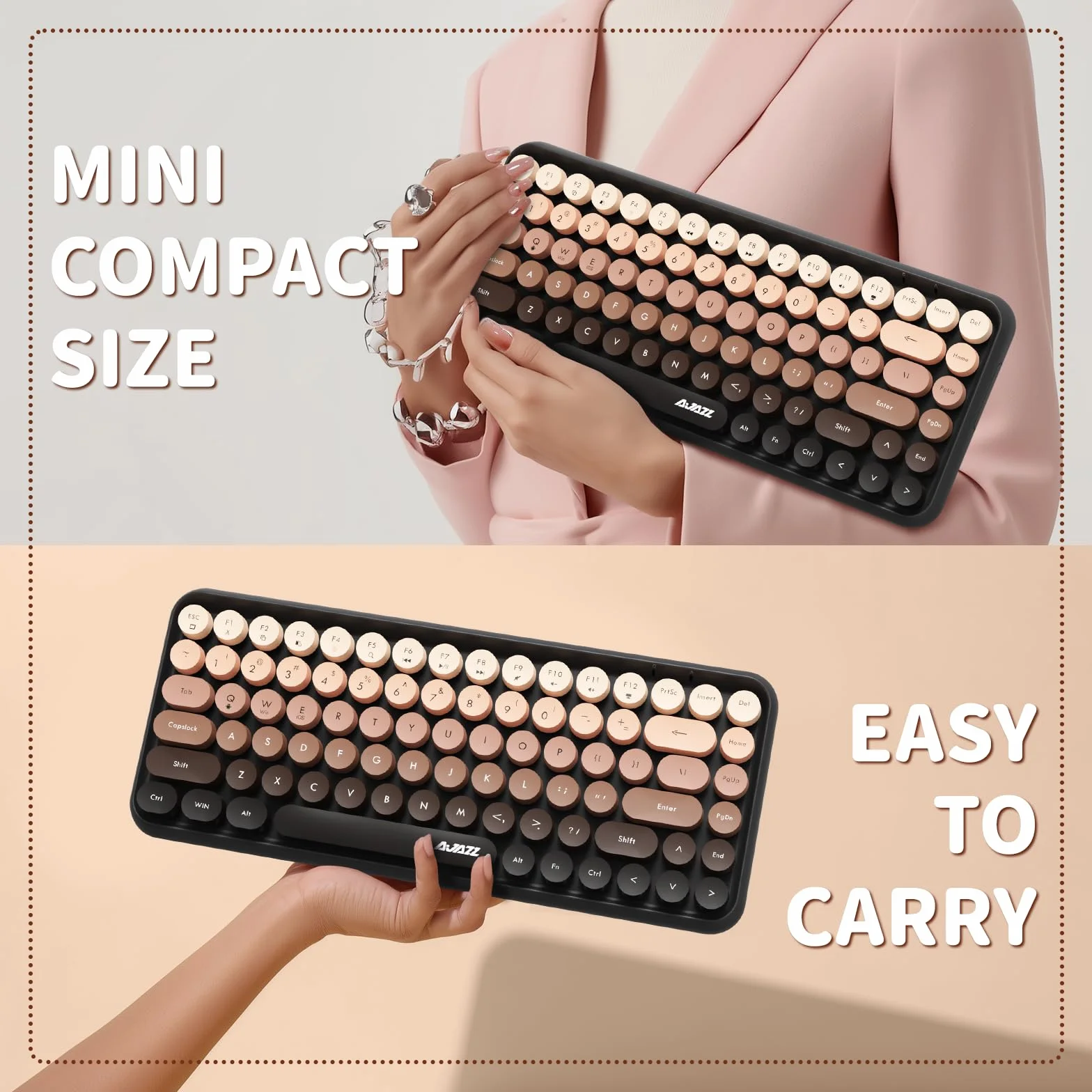 Bezprzewodowa klawiatura Retro Bluetooth 84 klawisze QWERTY Matowa Tekstura Brązowy