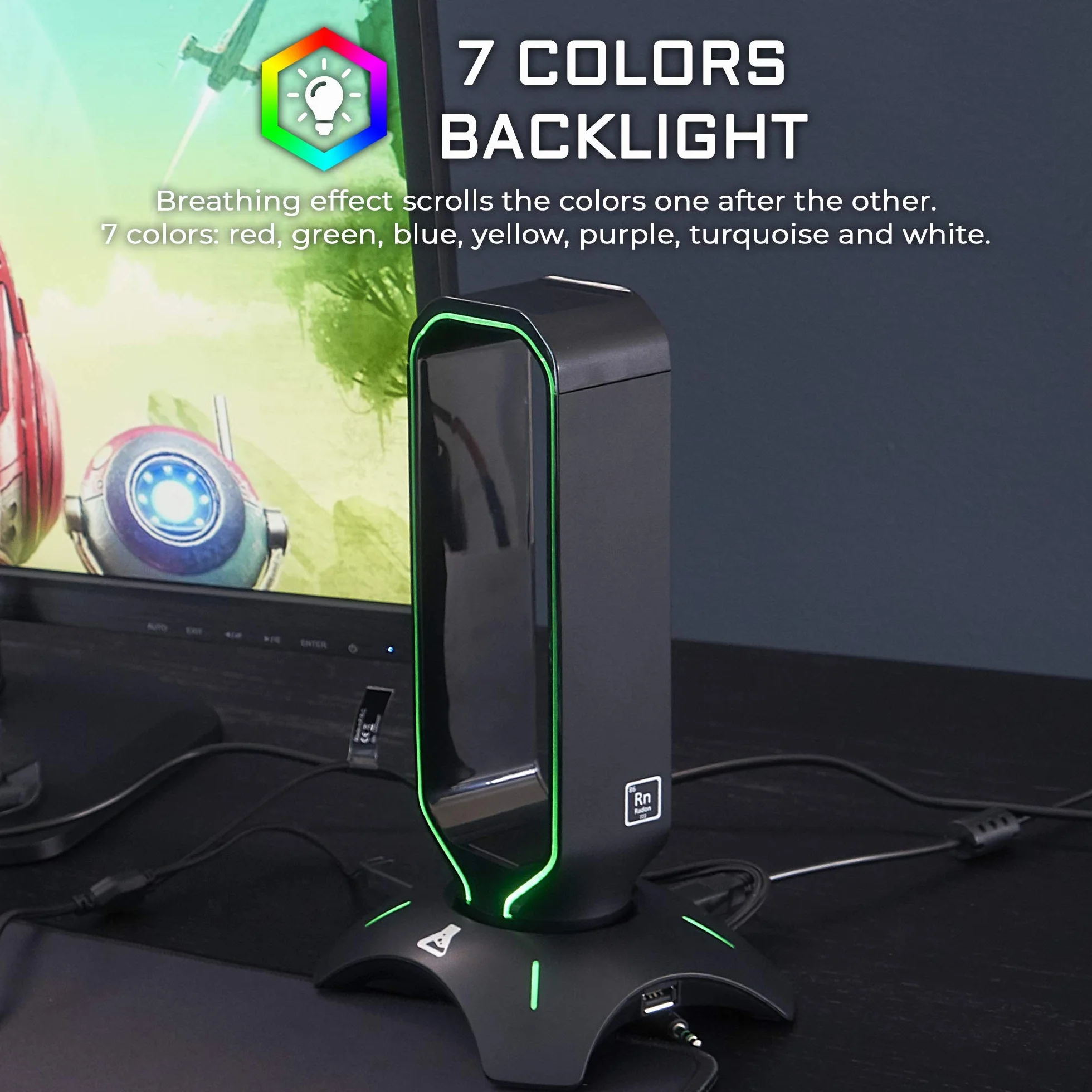 G-LAB K-Stand RADON Stojak na słuchawki RGB USB 2.0 antypoślizgowa podstawa czarny