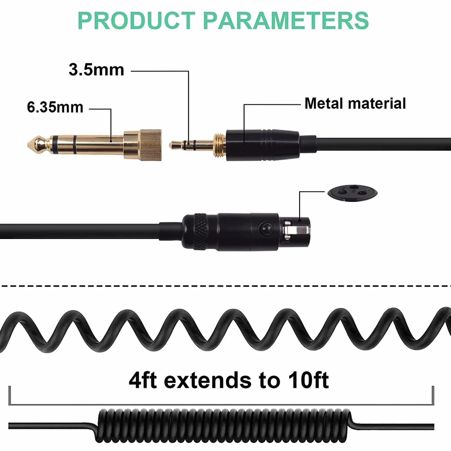 Zamienny kabel audio do słuchawek AKG K240 K240S K240MK II Q701 K702 K141 K171 K181 K271s K271 MKII M220 Pioneer HDJ-2000 czarny