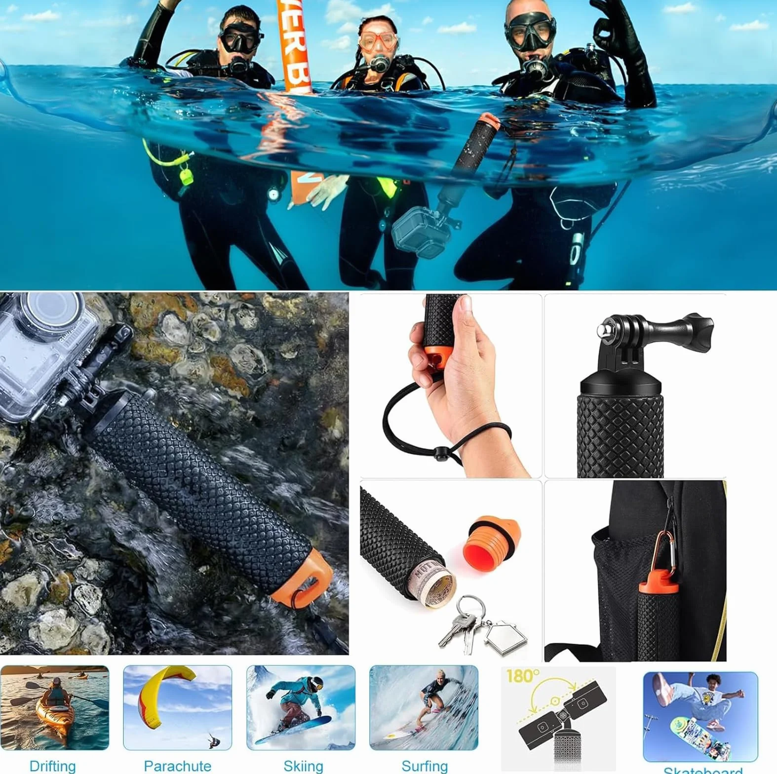 Zestaw obudowa nurkowa do GoPro Hero 9-13 z uchwytem pływającym i filtrem czerwonym