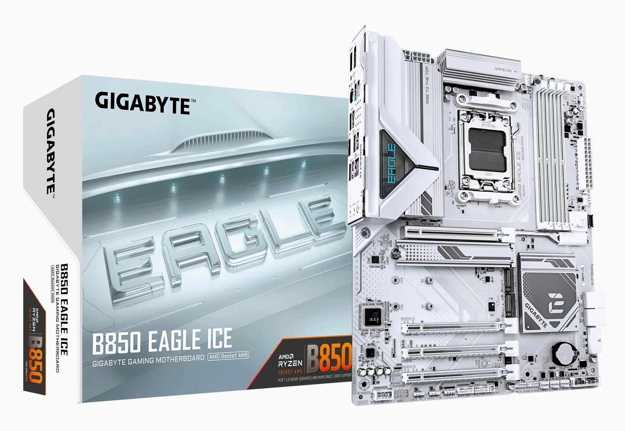 GIGABYTE Płyta główna B850 EAGLE ICE - procesory AMD Ryzen serii 9000, 8+2+2 fazy cyfrowy VRM, do 8200 MHz DDR5 (O.C), 1 x PCIe 5.0 + 2 x PCIe 4.0 M.2, 2.5 GbE LAN, USB 3.2 Gen 2