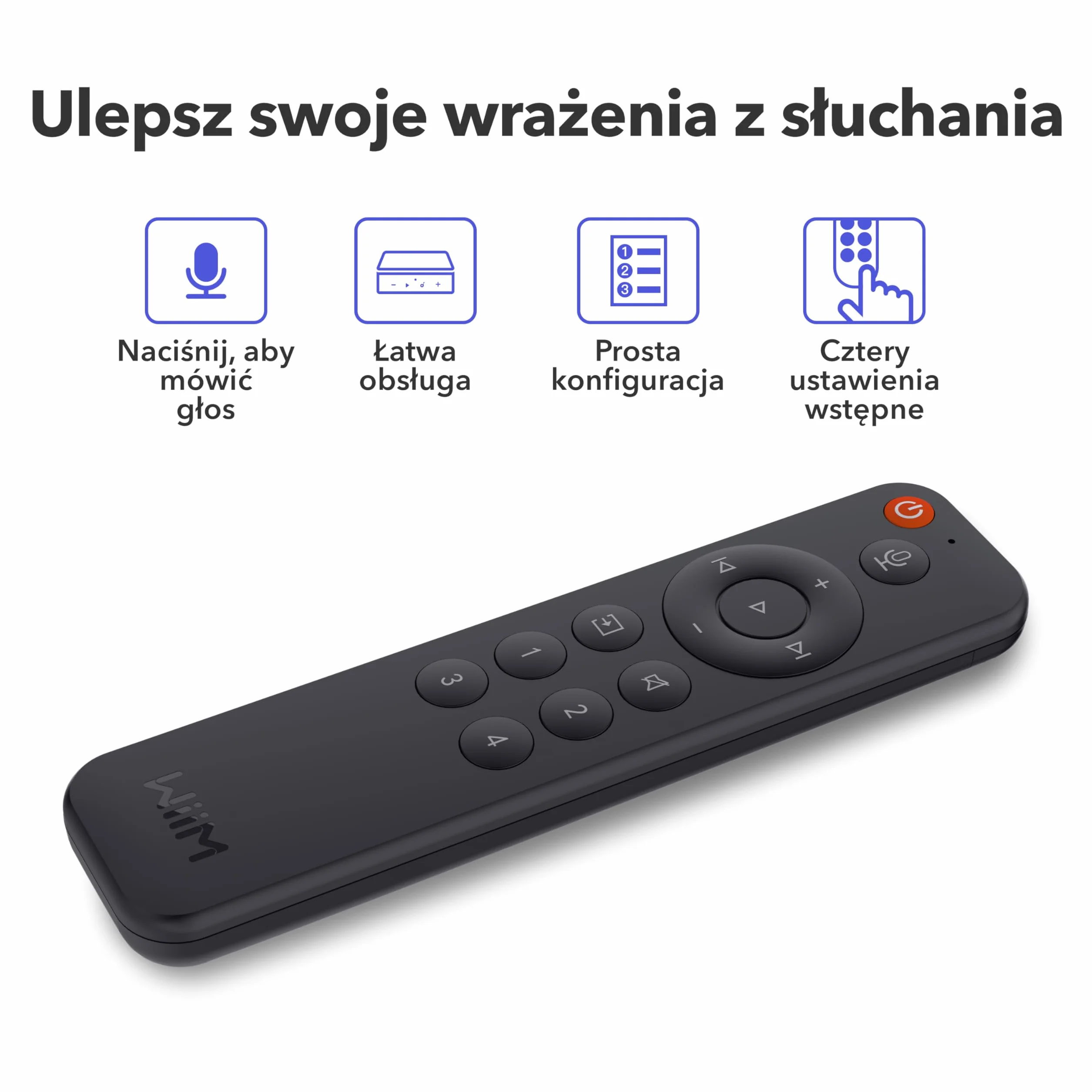 WiiM Pilot głosowy do WiiM Mini i Pro Audio Streamer, Push-to-Talk, 4 przyciski ustawień muzyki