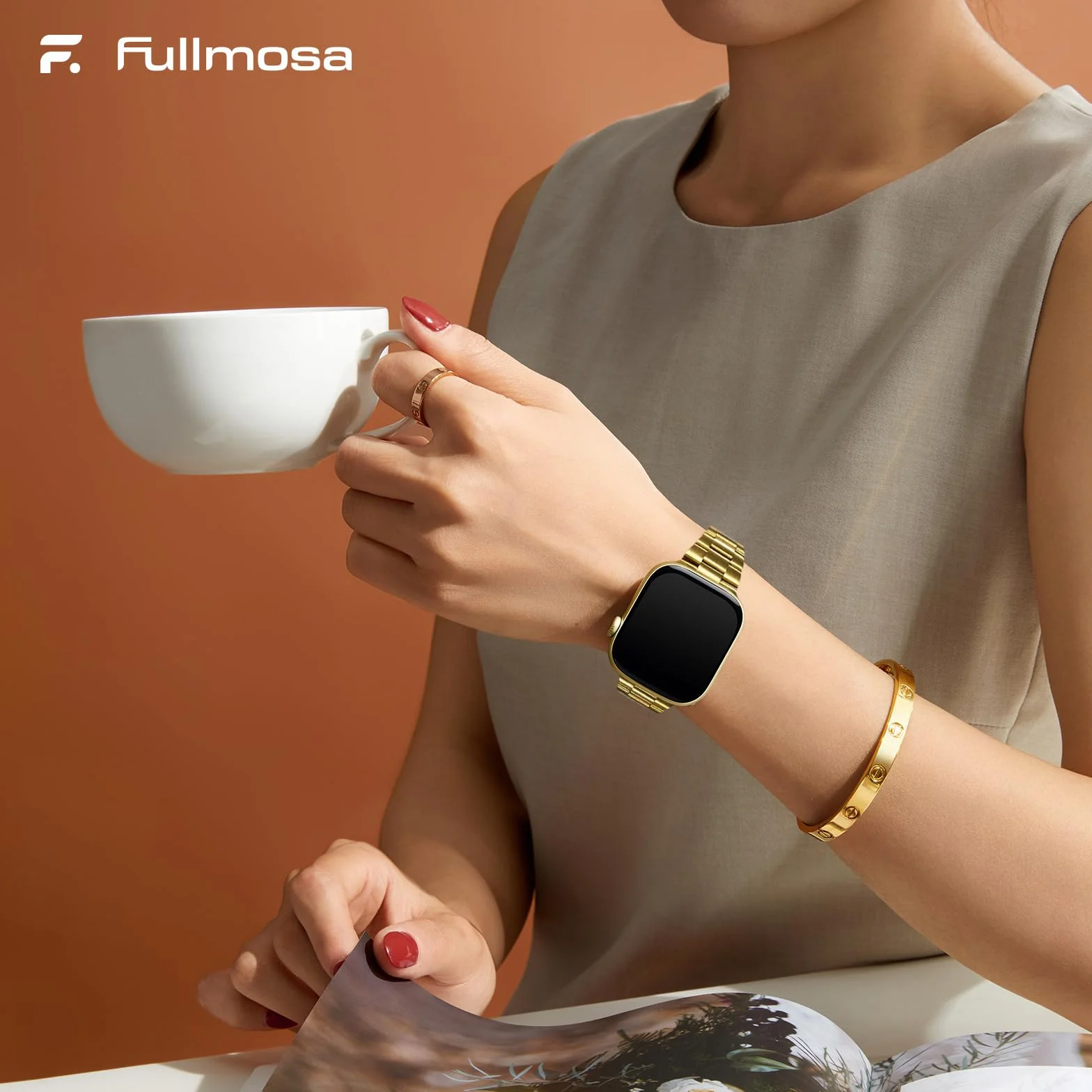 Fullmosa Pasek ze stali nierdzewnej kompatybilny z Apple Watch 40/41/38 mm do iWatch SE 3 2 1/Series 9 8 7 6 5 4 3 2 1 różowe złoto