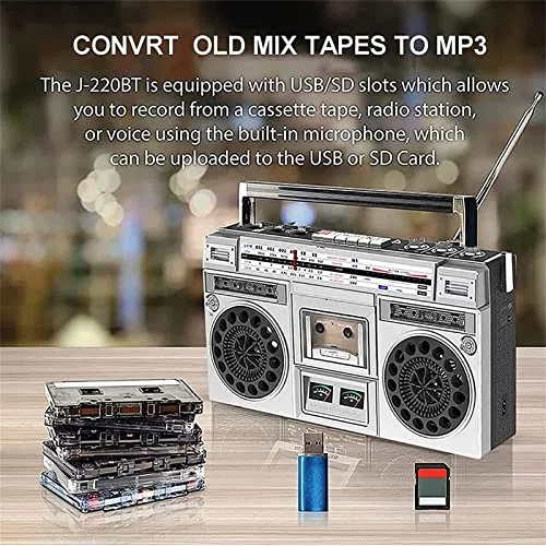 Boombox Bluetooth z płytą CD, odtwarzaczem taśmowym, radiem FM/DAB+, nagrywaniem USB, idealny dla miłośników muzyki nostalgicznej i spotkań rodzinnych