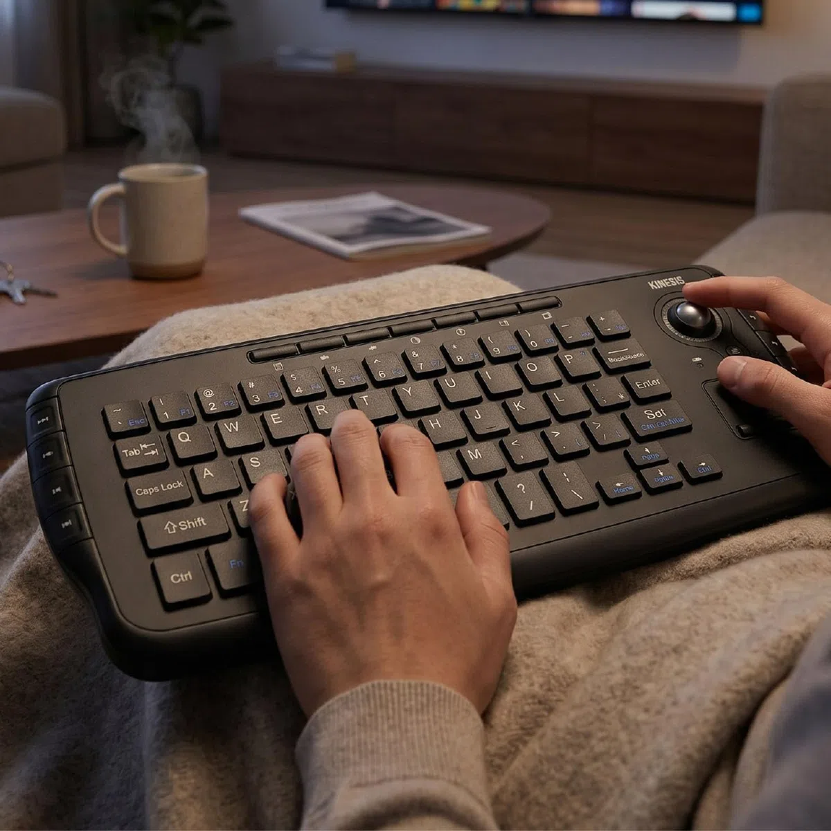 Bewinner Klawiatura z myszką Trackball, Zestaw Klawiatury i Myszy Bezprzewodowej Trackball 2,4 GHz, Mini Klawiatura z Kółkiem Przewijania Myszy do Komputera PC, Android TV Box,